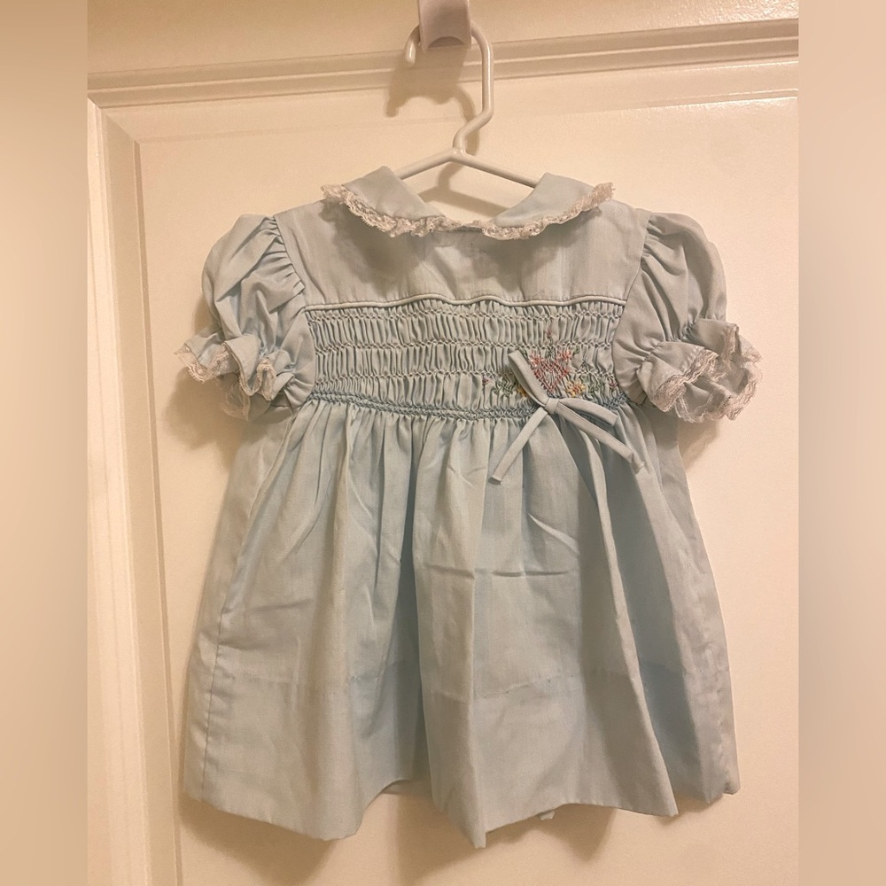 Polly Flinders vintage Smocked Spring Dress with Embroidered Flowers